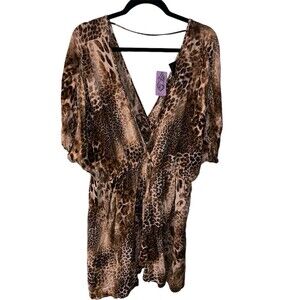 Torrid Dress Womens Plus 4X/26 Faux Wrap Animal Rayon babydoll Glam Baddie New